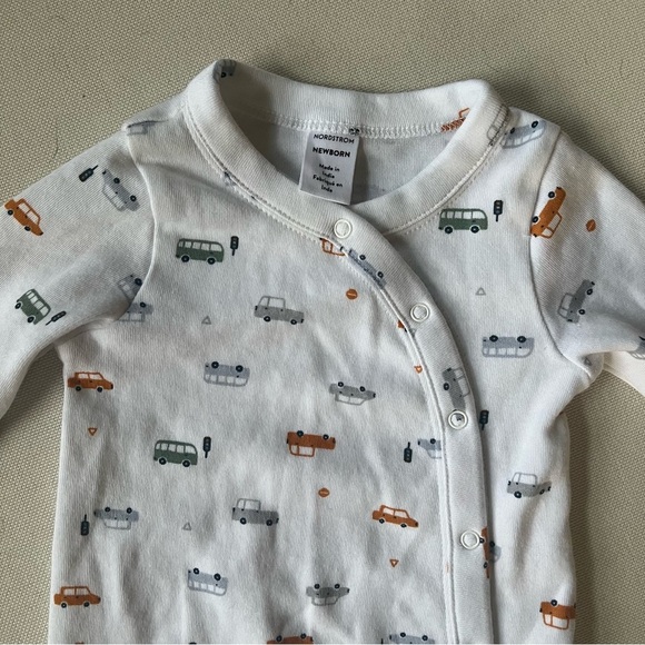 Nordstrom Baby White Baby One Piece with Vehicle Print Newborn - Picture 2 of 7